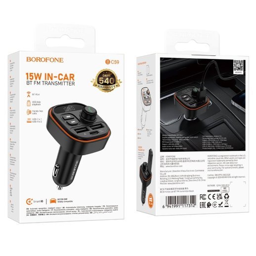 FM Модулятор BOROFONE BC59 з підтримкою швидкого заряджання QC3.0  Bluetooth / гучномовець