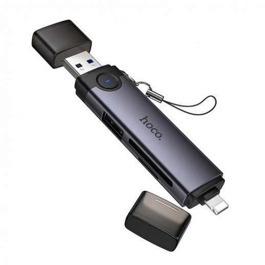 Картридер HOCO HB56A (USB/Lightning) 3in1 (серый)