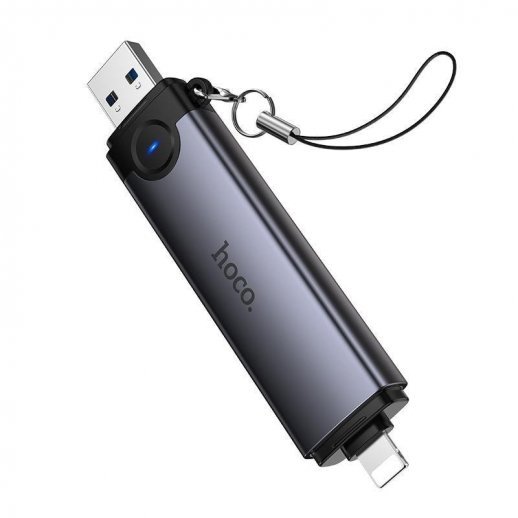 Картридер HOCO HB56A (USB/Lightning) 3in1 (серый)