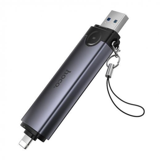 Картридер HOCO HB56A (USB/Lightning) 3in1 (серый)