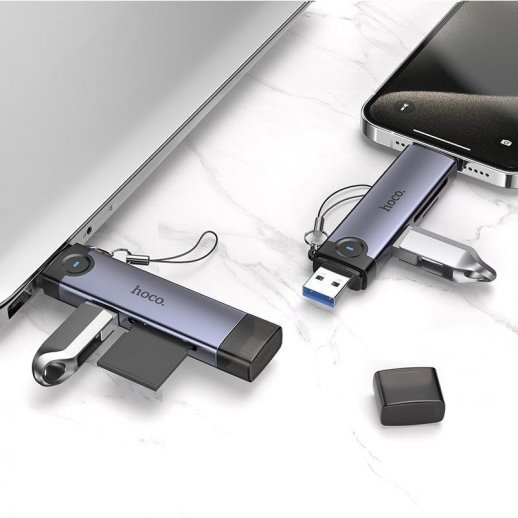 Картридер HOCO HB56A (USB/Lightning) 3in1 (серый)