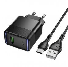 Мережевий зарядний пристрій HOCO CS111A 22.5W USB QC 3.0 + кабель USB - TYPE-C, чорний