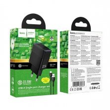 Мережевий зарядний пристрій HOCO CS111A 22.5W USB QC 3.0 + кабель USB - TYPE-C, чорний