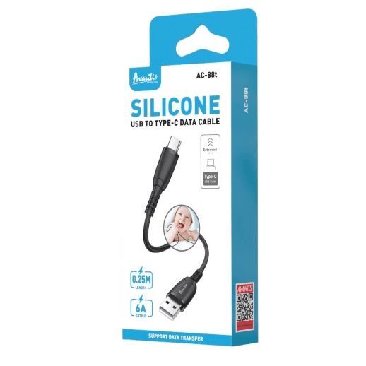 USB Cable Avantis AC-88t 0.25m 6A Silicone Type-C Black