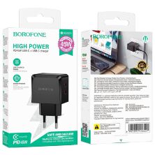 Мережевий зарядний пристрій BOROFONE BAS62A 2 TYPE-C PD 45W, чорний