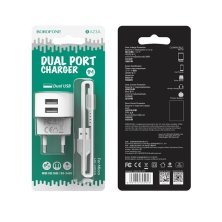 Мережевий зарядний пристрій BOROFONE BA23A Brilliant dual USB 2.4A + кабель USB - MICRO