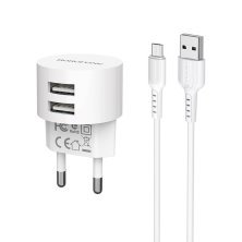 Мережевий зарядний пристрій BOROFONE BA23A Brilliant dual USB 2.4A + кабель USB - MICRO