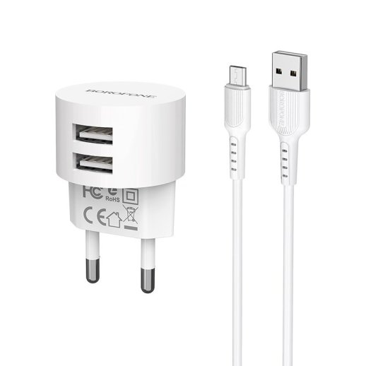 Мережевий зарядний пристрій BOROFONE BA23A Brilliant dual USB 2.4A + кабель USB - MICRO