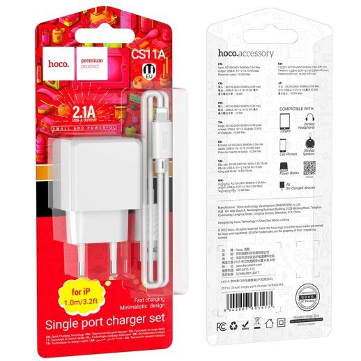 Мережевий зарядний пристрій HOCO CS11A USB 2.1A + кабель USB - Lightning, білий