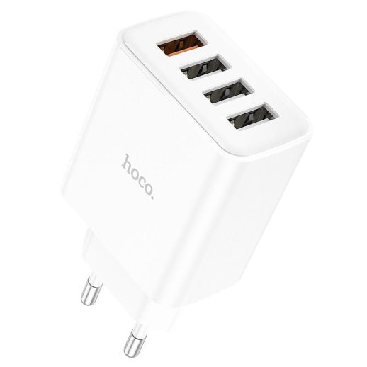 Мережевий зарядний пристрій HOCO C102A QC3.0 28.5W USB×4, білий