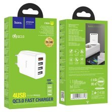 Мережевий зарядний пристрій HOCO C102A QC3.0 28.5W USB×4, білий