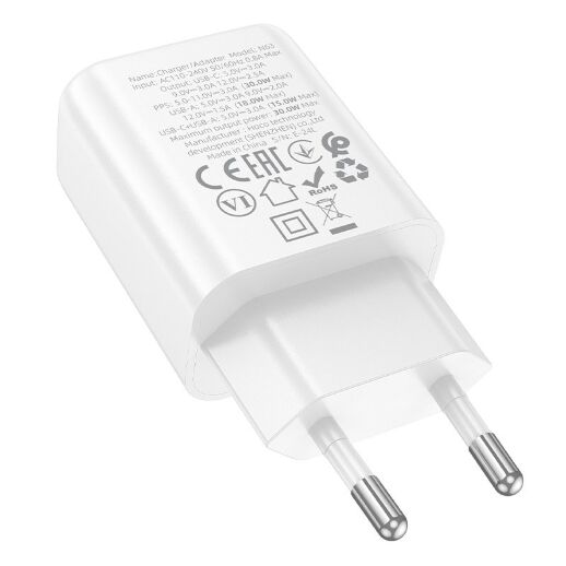 Мережевий зарядний пристрій HOCO N63 TYPE-C PD 30W + USB QC 3.0, білий