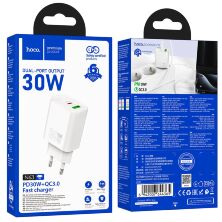 Мережевий зарядний пристрій HOCO N63 TYPE-C PD 30W + USB QC 3.0, білий