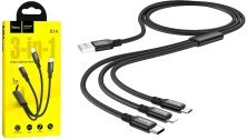 USB кабель HOCO X14 3в1: Lightning/Micro/Type-C, 1 метр, чорний