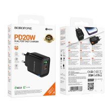 Мережевий зарядний пристрій BOROFONE BA83A TYPE-C PD 20W + USB QC3.0, чорний
