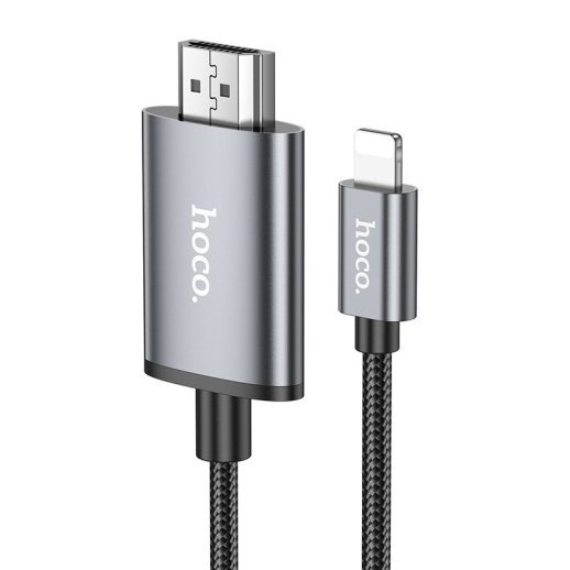 Відеокабель HOCO UA27 Lightning - HDMI (TV), 2 м, алюміній + оплітка, сірий