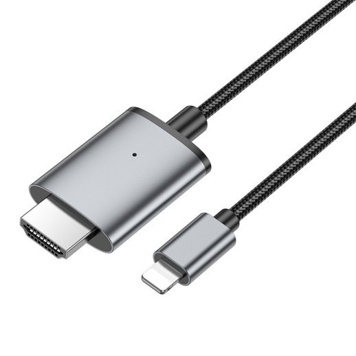 Відеокабель HOCO UA27 Lightning - HDMI (TV), 2 м, алюміній + оплітка, сірий