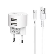 Мережевий зарядний пристрій BOROFONE BA23A Brilliant dual USB 2.4A + кабель USB - TYPE-C