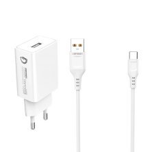 Мережевий зарядний пристрій DENMEN DC01T + CABLE USB Type-C 2.4A 1USB БІЛИЙ