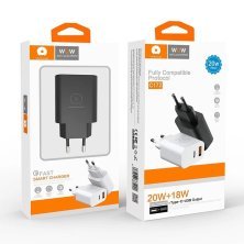 Мережевий зарядний пристрій WUW C172 TYPE-C PD 20W | USB 18W БІЛИЙ