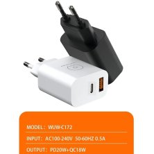 Мережевий зарядний пристрій WUW C172 TYPE-C PD 20W | USB 18W БІЛИЙ