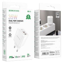 Мережевий зарядний пристрій BOROFONE BN9 Reacher PD35W dual port USB-C