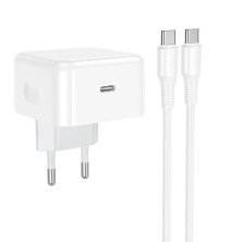 Мережевий зарядний пристрій HOCO C161A Dynamic Power Adapter Set 40W USB-C + кабель Type-C to Type-C, білий
