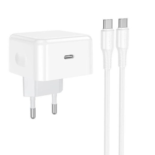 Мережевий зарядний пристрій HOCO C161A Dynamic Power Adapter Set 40W USB-C + кабель Type-C to Type-C, білий