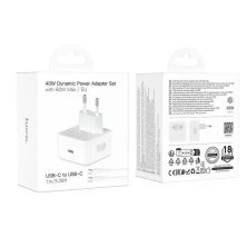 Мережевий зарядний пристрій HOCO C161A Dynamic Power Adapter Set 40W USB-C + кабель Type-C to Type-C, білий