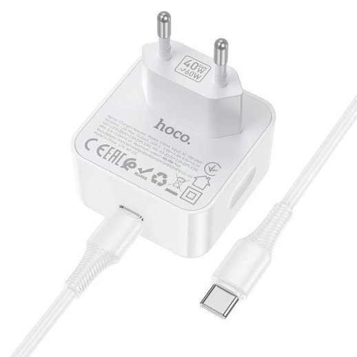 Мережевий зарядний пристрій HOCO C161A Dynamic Power Adapter Set 40W USB-C + кабель Type-C to Type-C, білий