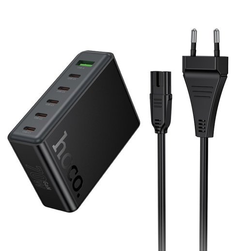 Мережевий зарядний пристрій HOCO C152A PD 70W 5*TYPE-C + QC3.0, чорний