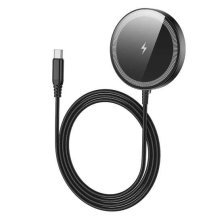 Бездротовий зарядний пристрій HOCO CQ17 Magnetic Wireless Charger 2в1 15W з LED-дисплеєм, чорний