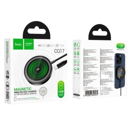 Бездротовий зарядний пристрій HOCO CQ17 Magnetic Wireless Charger 2в1 15W з LED-дисплеєм, чорний