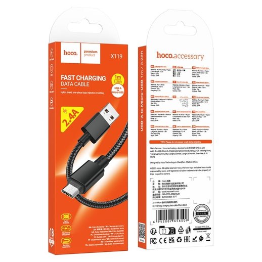 USB кабель HOCO X119 USB - micro USB, 1 метр, чорний