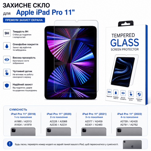 Захисне скло ДЛЯ ПЛАНШЕТУ IPAD PRO 11" (2018-2022) | IPAD AIR 4 | 5 10.9" тех.пак.