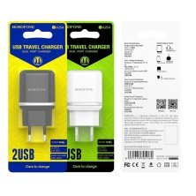 Мережевий зарядний пристрій BOROFONE BA25A Outstanding dual USB 2.1A