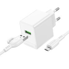 Мережевий зарядний пристрій BOROFONE BAS12A Erudite USB QC3.0 18W + кабель USB - MICRO, білий