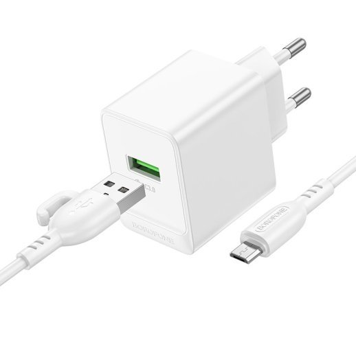 Мережевий зарядний пристрій BOROFONE BAS12A Erudite USB QC3.0 18W + кабель USB - MICRO, білий