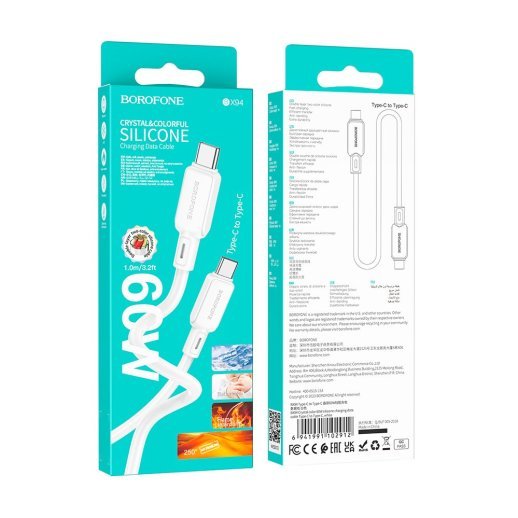 USB-C кабель BOROFONE BX94 Crystal color 60W silicone charging data Type-C - Type-C