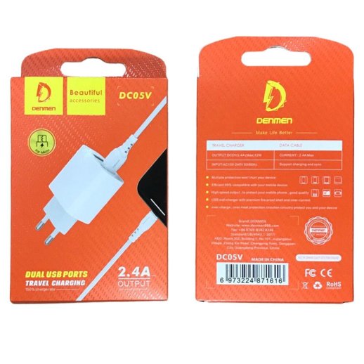 Мережевий зарядний пристрій DENMEN DC05V + CABLE Micro-USB 2.4A 2USB