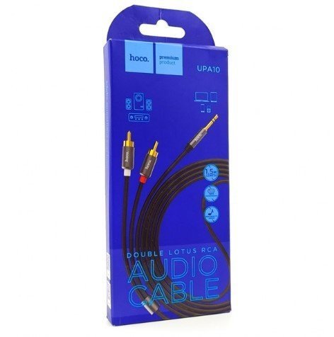 Аудіокабель HOCO UPA10 3,5 мм штекер (male) на 2 RCA штекери (male), 1,50м, ЧОРНИЙ