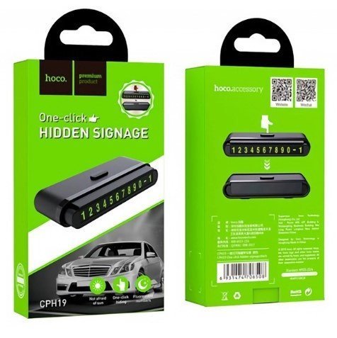 Паркувальна табличка з номером телефону на панель автомобіля HOCO CPH19, ЧОРНИЙ