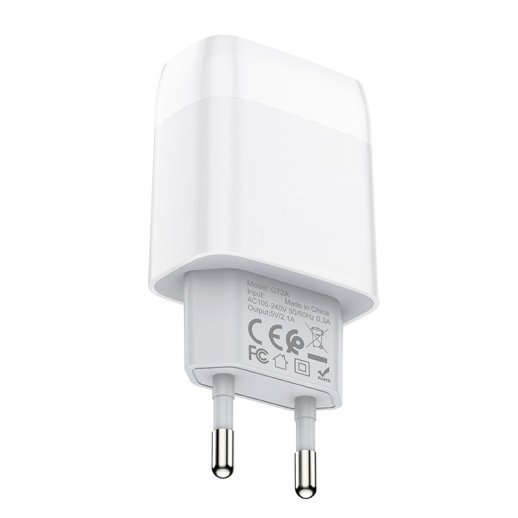 Мережевий зарядний пристрій HOCO C72A USB 2.1A, білий