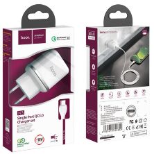 Мережевий зарядний пристрій HOCO N3 USB QC 3.0 + КАБЕЛЬ USB - Type-C БIЛИЙ
