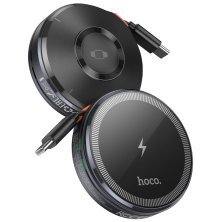 Бездротовий зарядний пристрій HOCO CQ18 2-in-1 Wireless Charger 15W з вбудованим кабелем, чорний