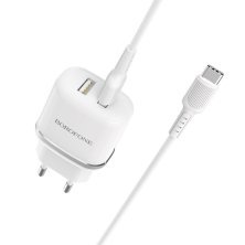 Мережевий зарядний пристрій BOROFONE BA25A Outstanding dual USB 2.4A + кабель USB - TYPE-C, білий