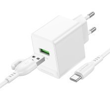 Мережевий зарядний пристрій BOROFONE BAS12A Erudite USB QC3.0 18W + кабель USB - TYPE-C, білий