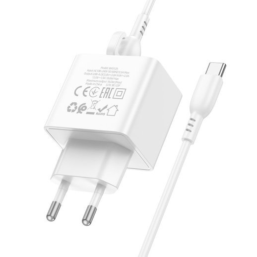 Мережевий зарядний пристрій BOROFONE BAS12A Erudite USB QC3.0 18W + кабель USB - TYPE-C, білий