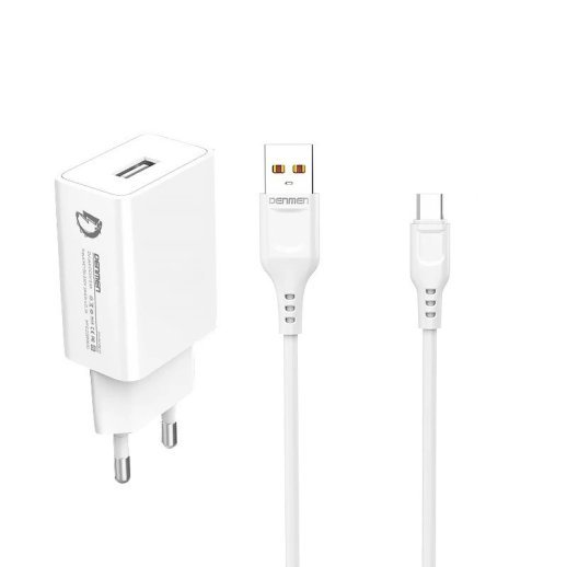Мережевий зарядний пристрій DENMEN DC01V + CABLE Micro-USB 2.4A 1USB БІЛИЙ