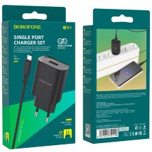 СЗУ Borofone BN1 (1USB/2,1A) + USB - MicroUSB (черный)